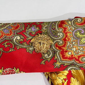 Vintage Gianni Versace Red & Gold Baroque Silk Belt with Medusa Medallions