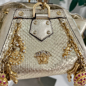 Versace Metallic Gold Python & Leather Mini Sea Shell Charm Bag
