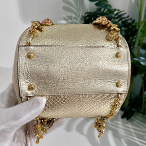 Versace Metallic Gold Python & Leather Mini Sea Shell Charm Bag
