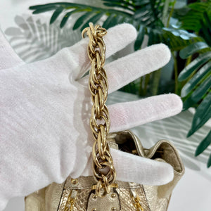 Versace Metallic Gold Python & Leather Mini Sea Shell Charm Bag