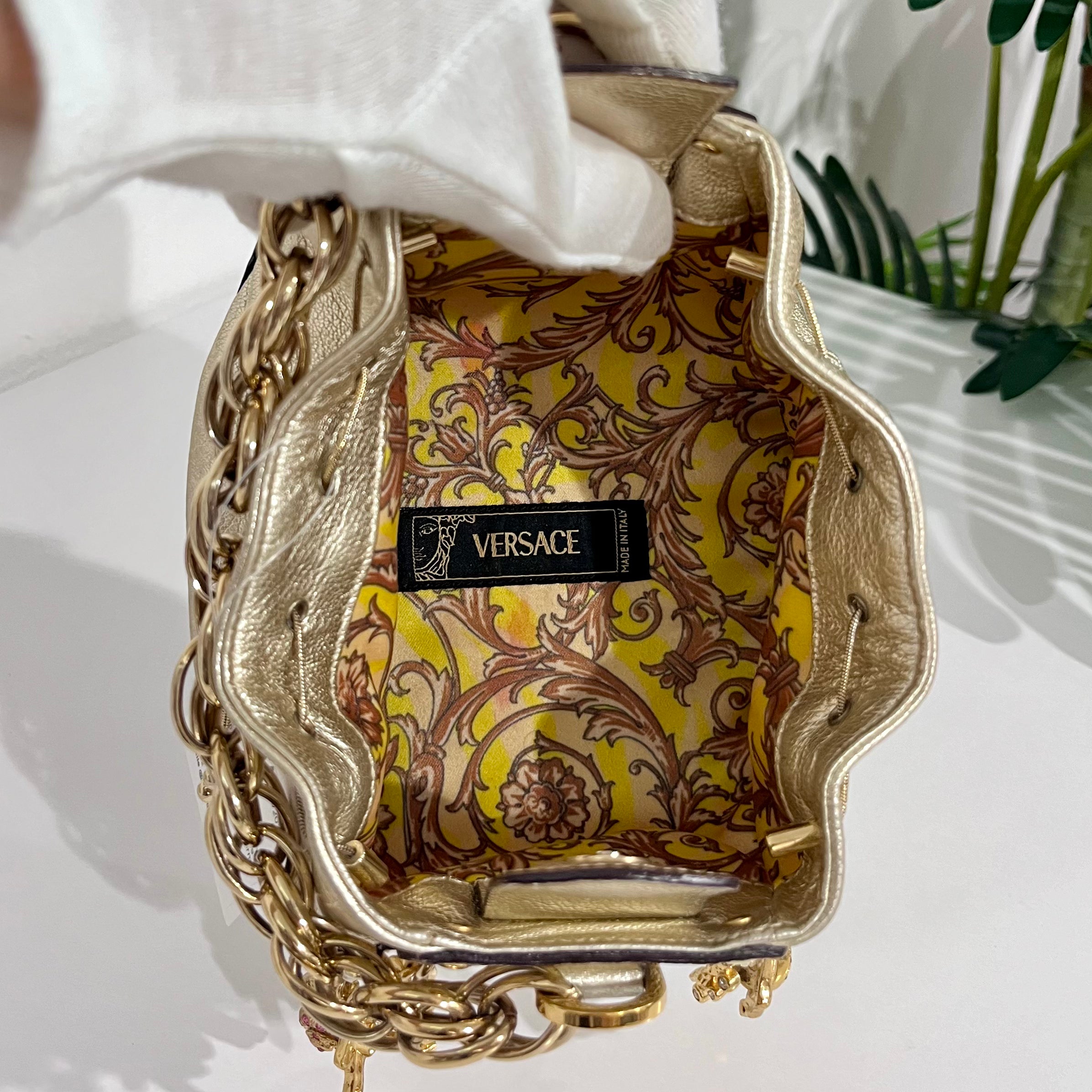 Versace Metallic Gold Python & Leather Mini Sea Shell Charm Bag