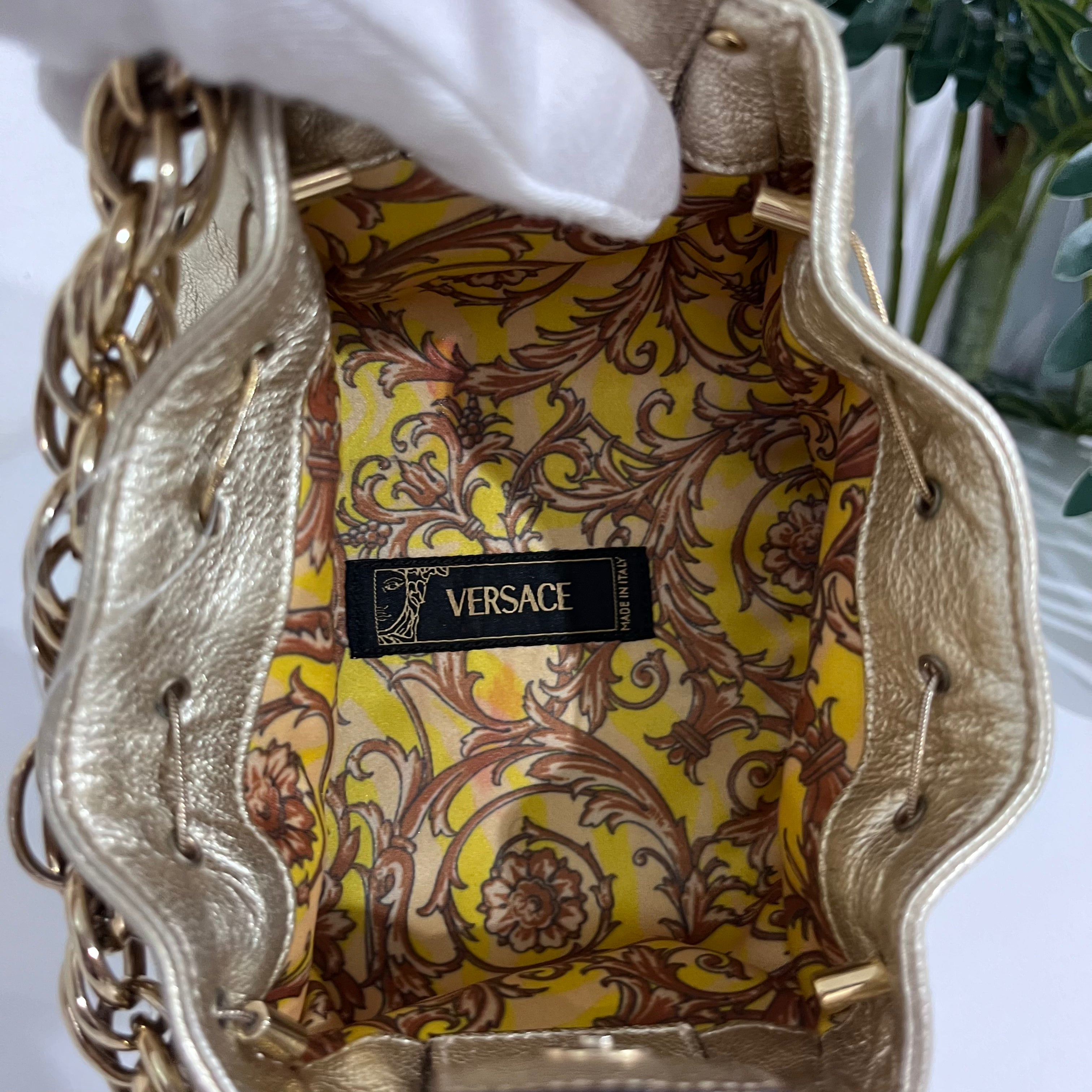 Versace Metallic Gold Python & Leather Mini Sea Shell Charm Bag