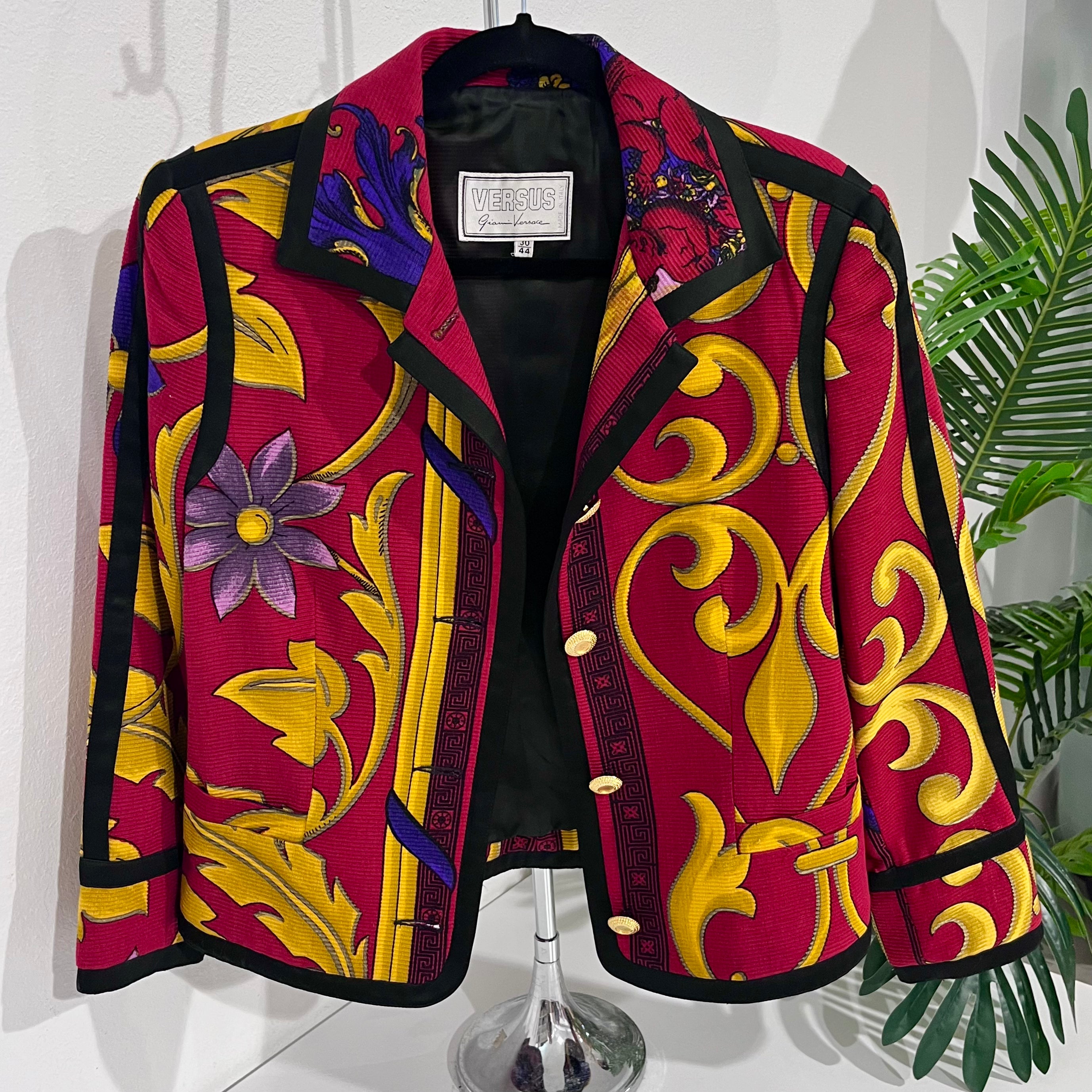Vintage Versus by Versace Red & Gold Baroque Print Classic Jacket