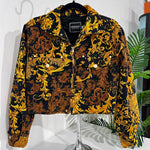 Vintage Versace Jeans Couture Black & Gold Baroque Cropped Denim Jacket