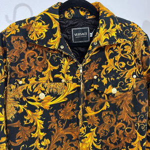 Vintage Versace Jeans Couture Black & Gold Baroque Cropped Denim Jacket
