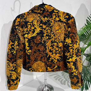 Vintage Versace Jeans Couture Black & Gold Baroque Cropped Denim Jacket