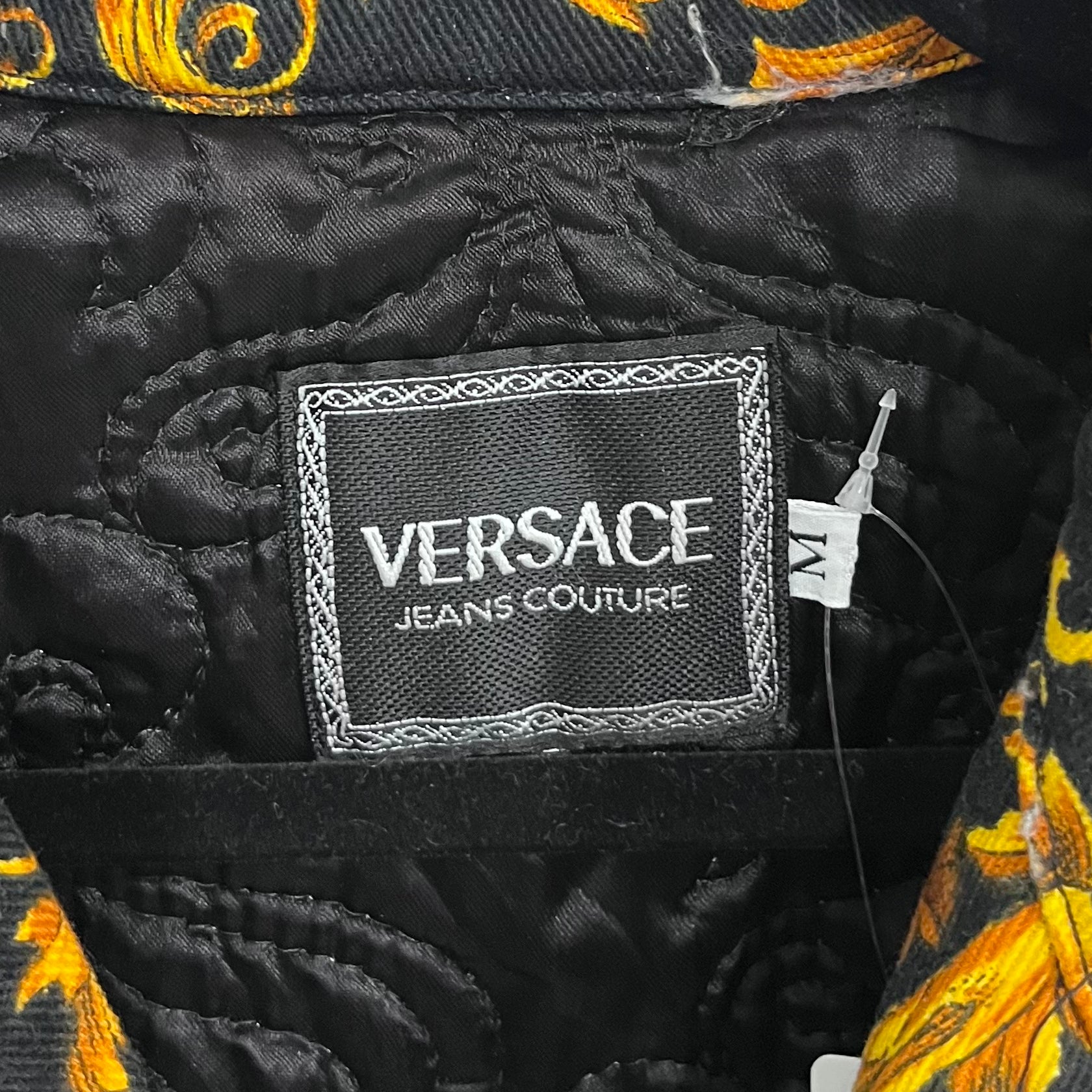 Vintage Versace Jeans Couture Black & Gold Baroque Cropped Denim Jacket