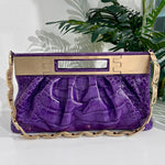 Versace F/W 2008 Purple Crocodile Embossed Leather & Gold Metal Clutch
