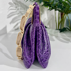 Versace F/W 2008 Purple Crocodile Embossed Leather & Gold Metal Clutch