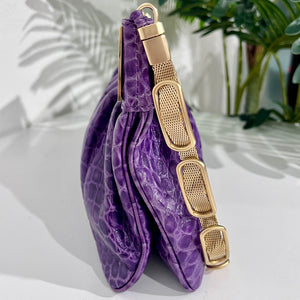 Versace F/W 2008 Purple Crocodile Embossed Leather & Gold Metal Clutch