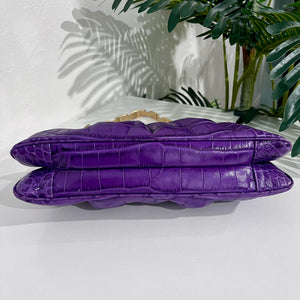 Versace F/W 2008 Purple Crocodile Embossed Leather & Gold Metal Clutch