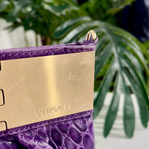 Versace F/W 2008 Purple Crocodile Embossed Leather & Gold Metal Clutch