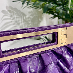 Versace F/W 2008 Purple Crocodile Embossed Leather & Gold Metal Clutch