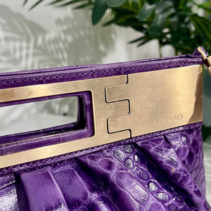 Versace F/W 2008 Purple Crocodile Embossed Leather & Gold Metal Clutch