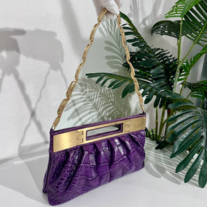 Versace F/W 2008 Purple Crocodile Embossed Leather & Gold Metal Clutch