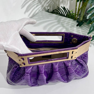 Versace F/W 2008 Purple Crocodile Embossed Leather & Gold Metal Clutch