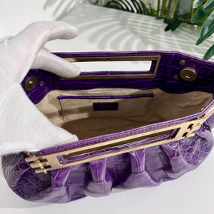 Versace F/W 2008 Purple Crocodile Embossed Leather & Gold Metal Clutch