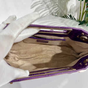 Versace F/W 2008 Purple Crocodile Embossed Leather & Gold Metal Clutch