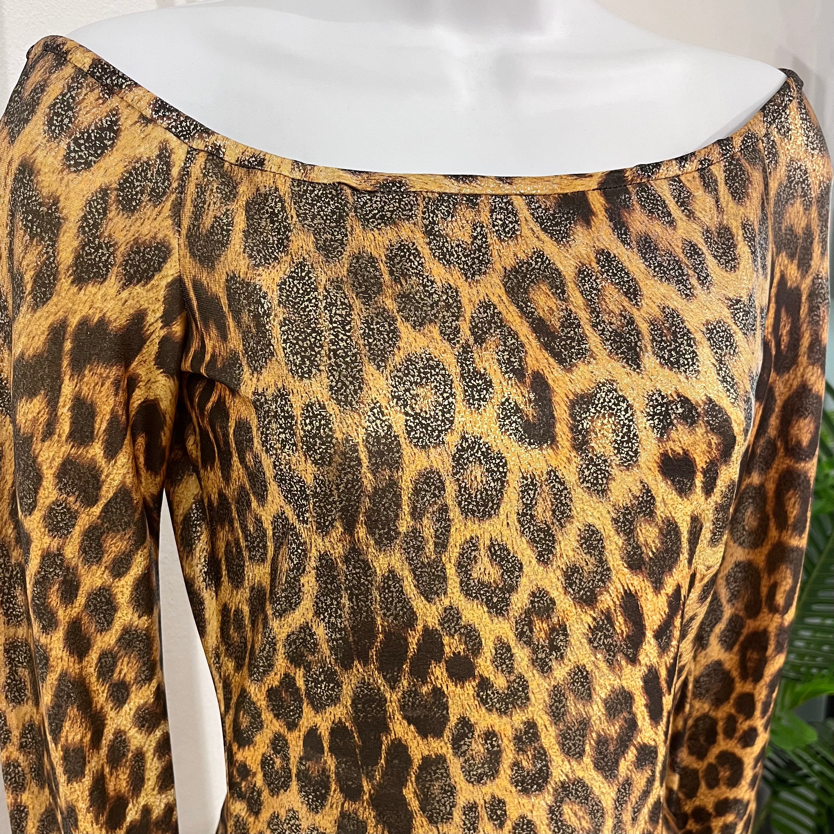 Vintage Patrick Kelly Metallic Gold Leopard Print Mini Dress