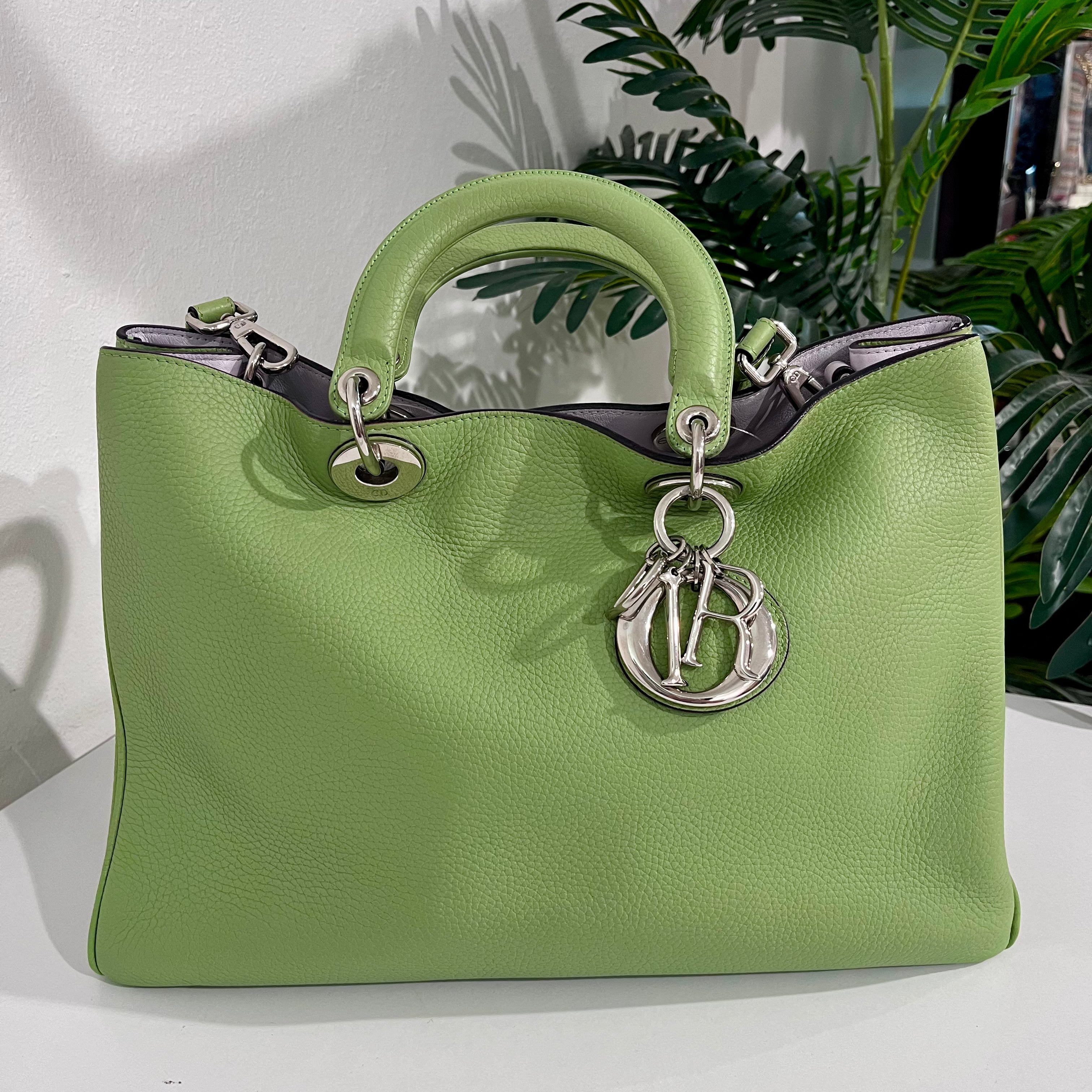 Christian Dior Large Light Green Leather Diorissimo Shopper Tote