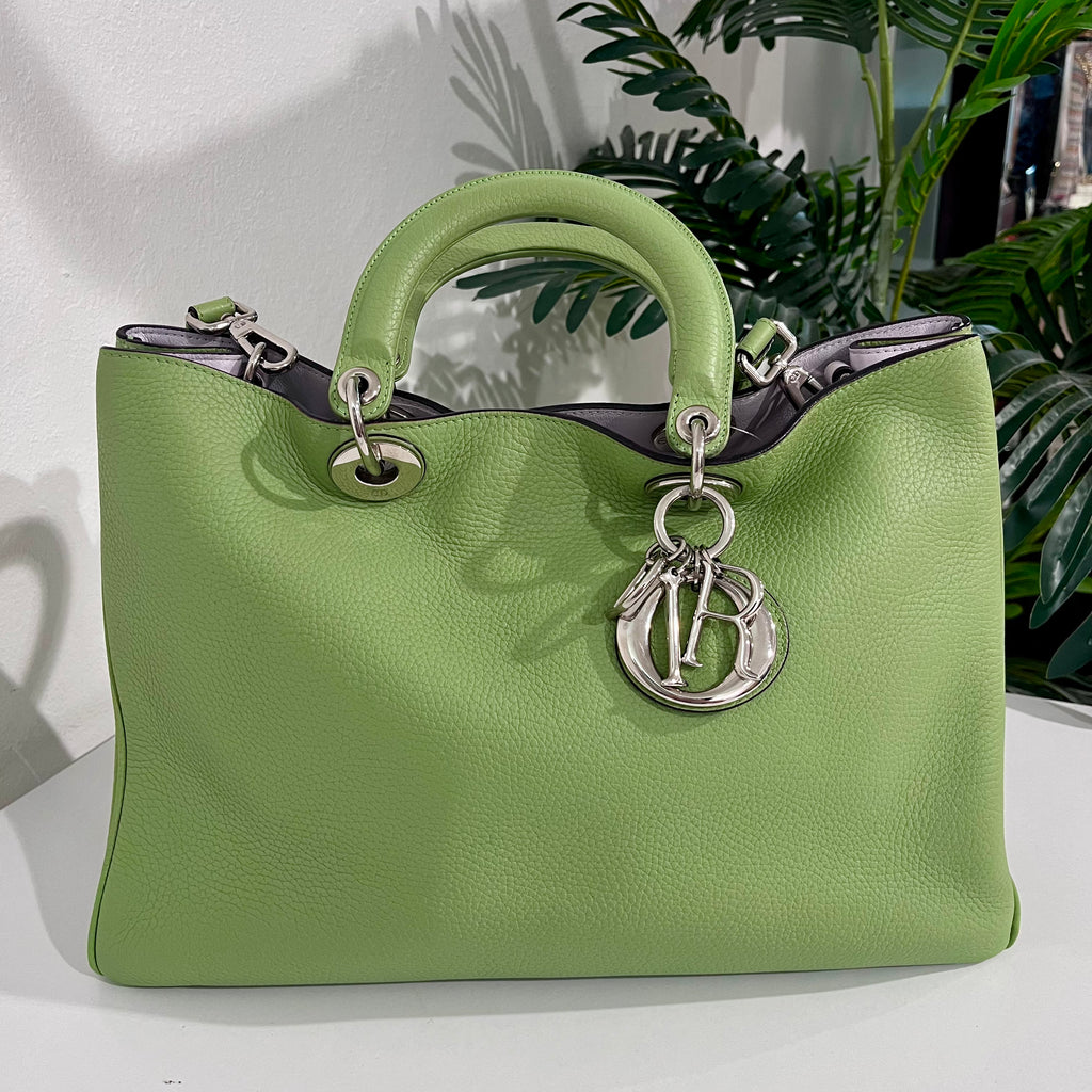 Christian Dior Large Light Green Leather Diorissimo Shopper Tote