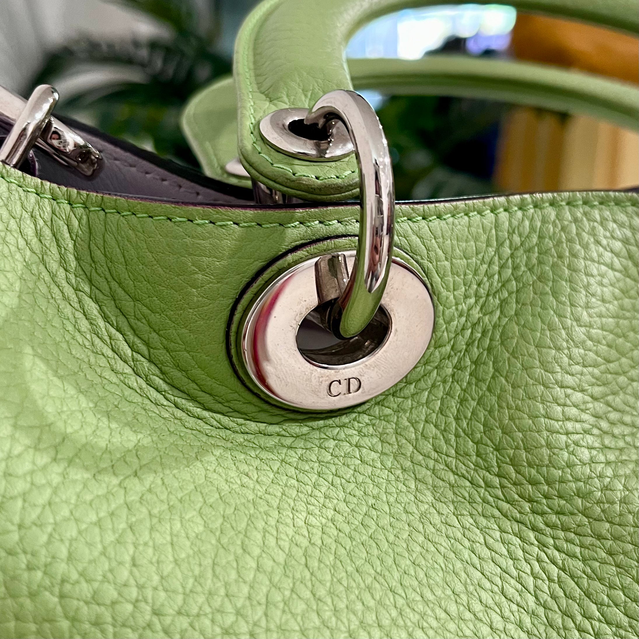 Christian Dior Large Light Green Leather Diorissimo Shopper Tote