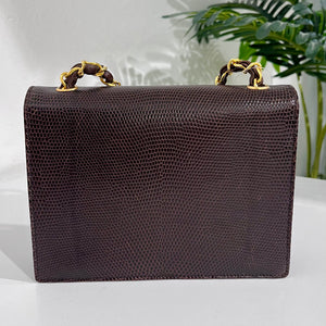 Chanel Vintage Brown Lizard Skin & Gold CC Logo Envelope Flap Bag