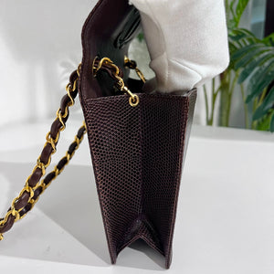 Chanel Vintage Brown Lizard Skin & Gold CC Logo Envelope Flap Bag
