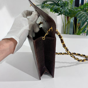 Chanel Vintage Brown Lizard Skin & Gold CC Logo Envelope Flap Bag