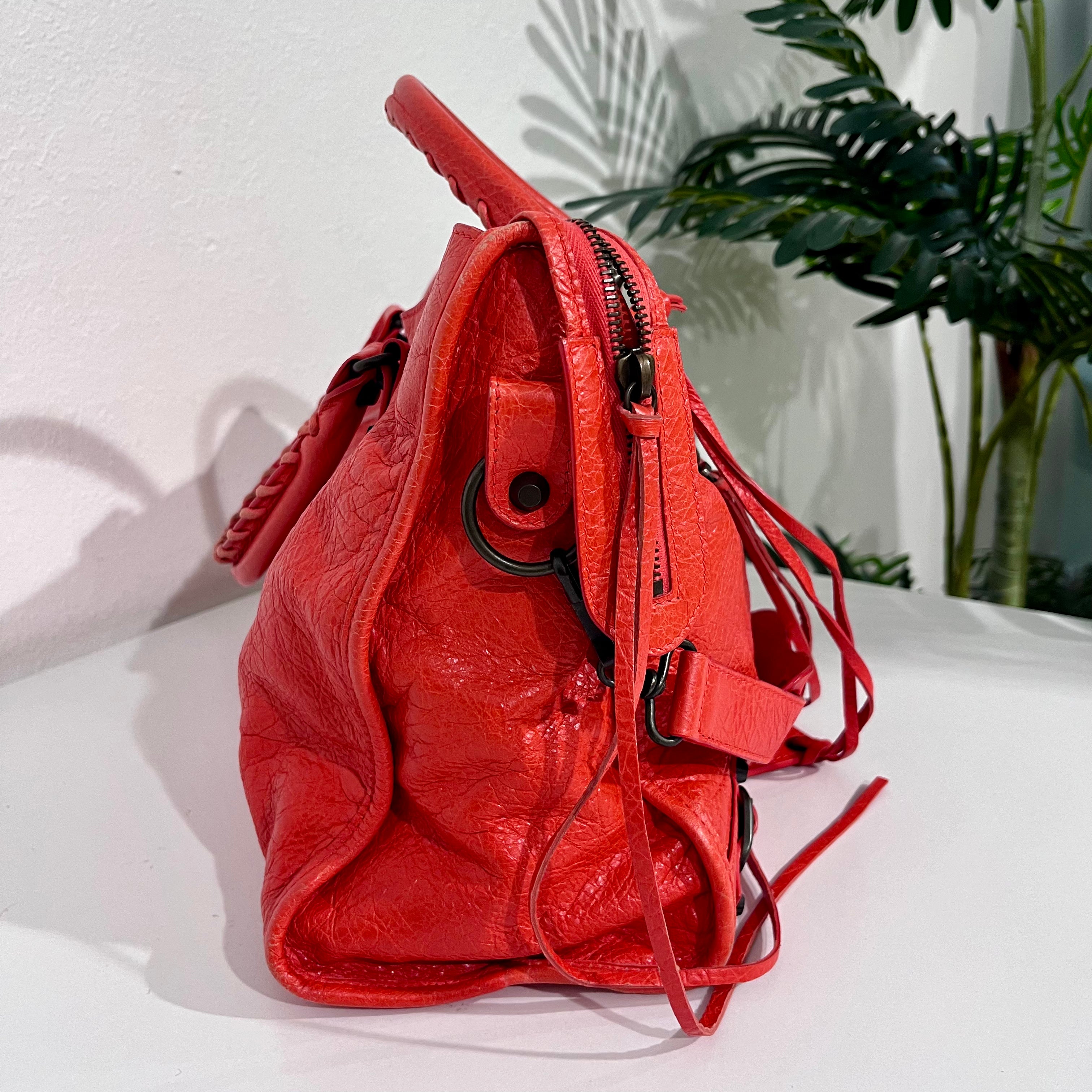 Balenciaga Coral Pink / Orange Lambskin Leather Classic City Bag