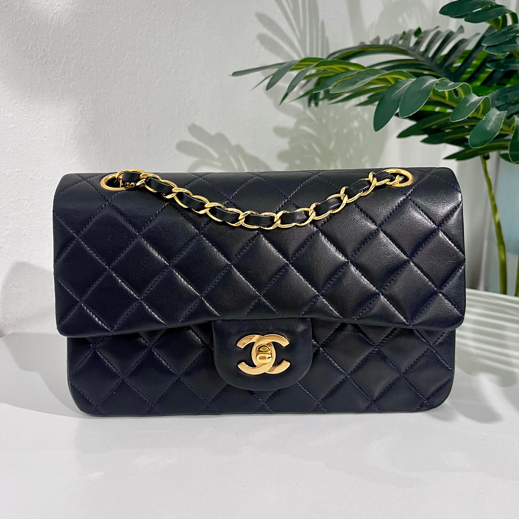 PRISTINE Vintage Navy Blue Lambskin Chanel Small Classic Double Flap Bag