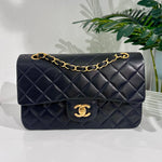 PRISTINE Vintage Navy Blue Lambskin Chanel Small Classic Double Flap Bag