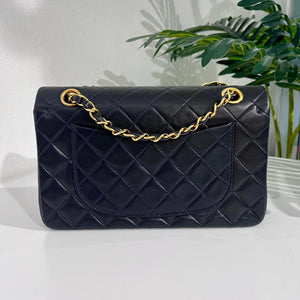 PRISTINE Vintage Navy Blue Lambskin Chanel Small Classic Double Flap Bag
