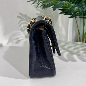 PRISTINE Vintage Navy Blue Lambskin Chanel Small Classic Double Flap Bag