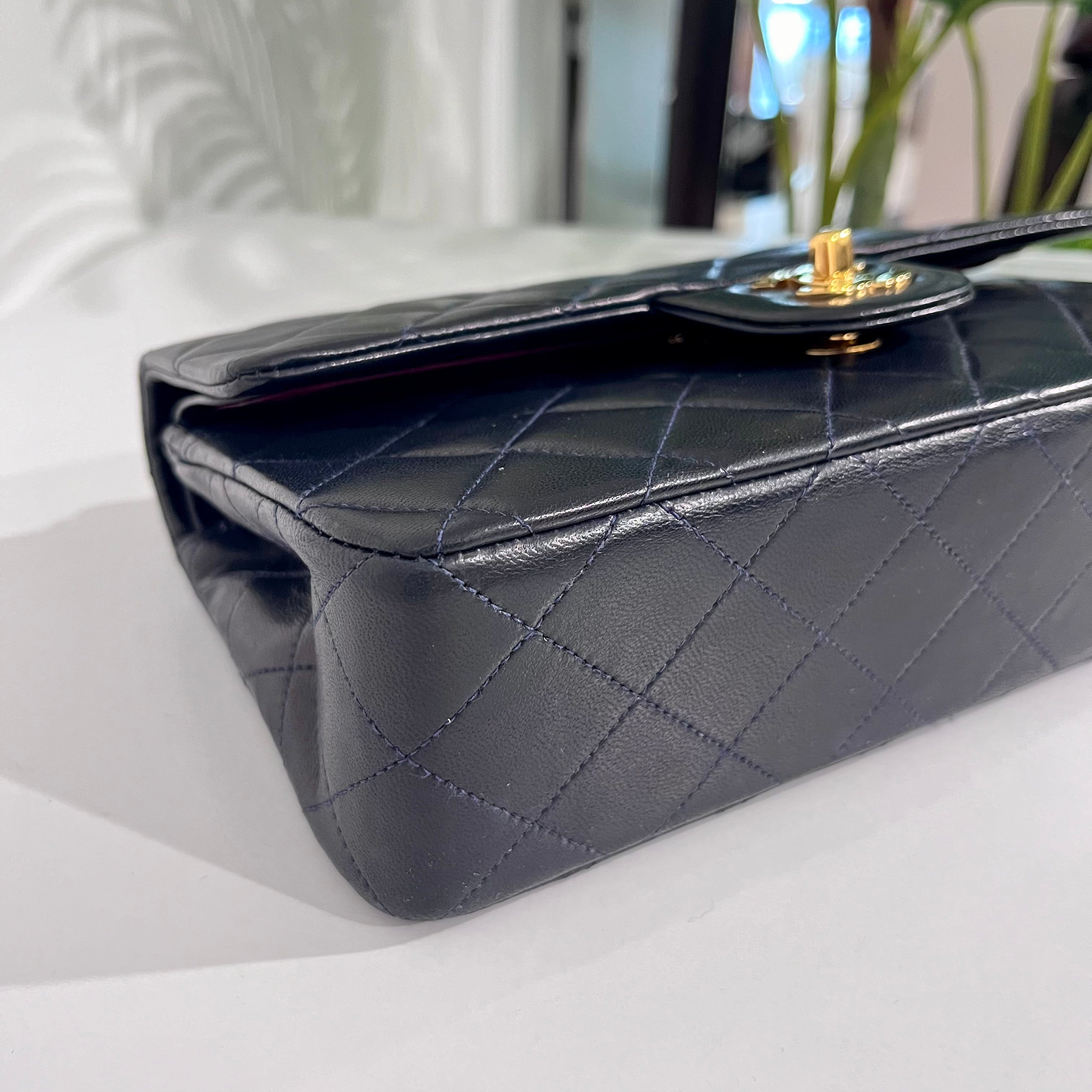 PRISTINE Vintage Navy Blue Lambskin Chanel Small Classic Double Flap Bag