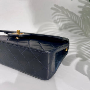 PRISTINE Vintage Navy Blue Lambskin Chanel Small Classic Double Flap Bag