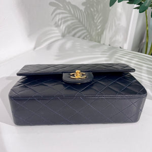 PRISTINE Vintage Navy Blue Lambskin Chanel Small Classic Double Flap Bag