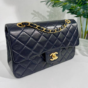 PRISTINE Vintage Navy Blue Lambskin Chanel Small Classic Double Flap Bag