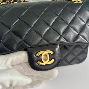 PRISTINE Vintage Navy Blue Lambskin Chanel Small Classic Double Flap Bag