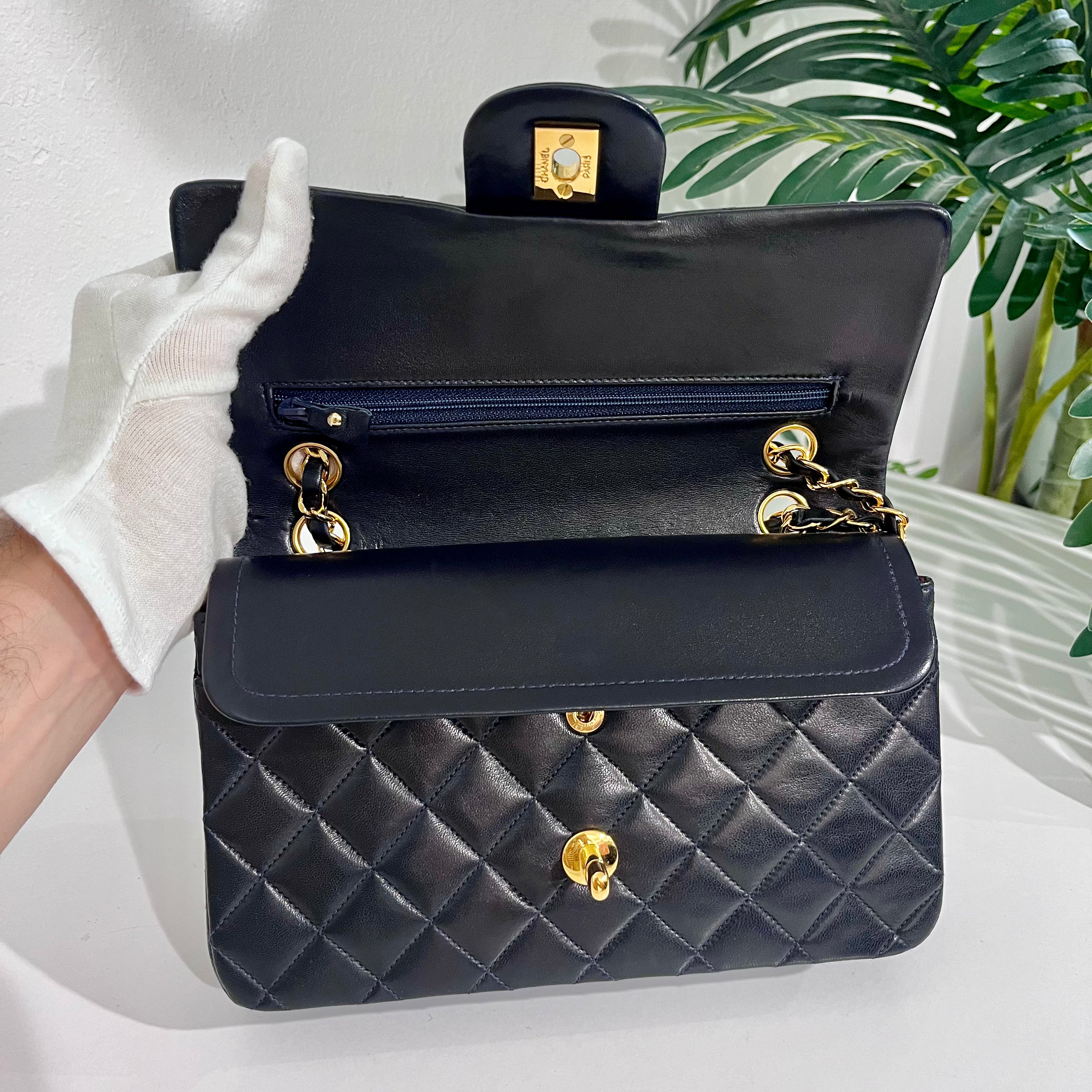 PRISTINE Vintage Navy Blue Lambskin Chanel Small Classic Double Flap Bag