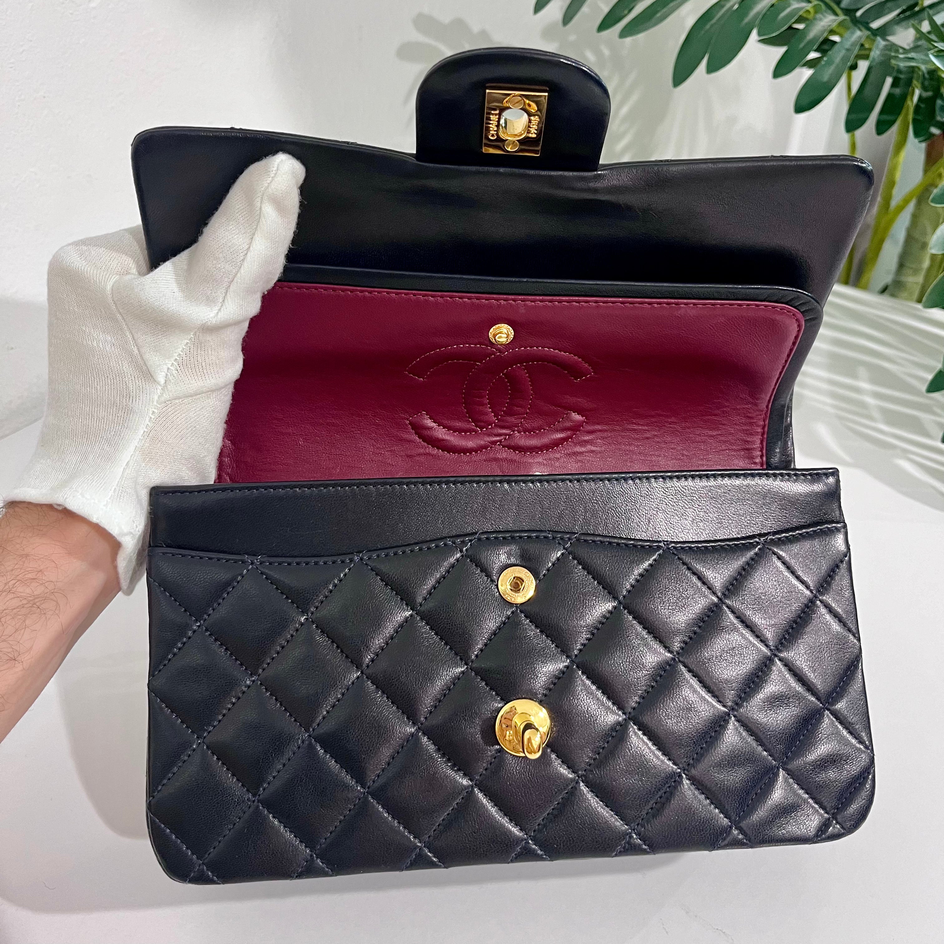 PRISTINE Vintage Navy Blue Lambskin Chanel Small Classic Double Flap Bag