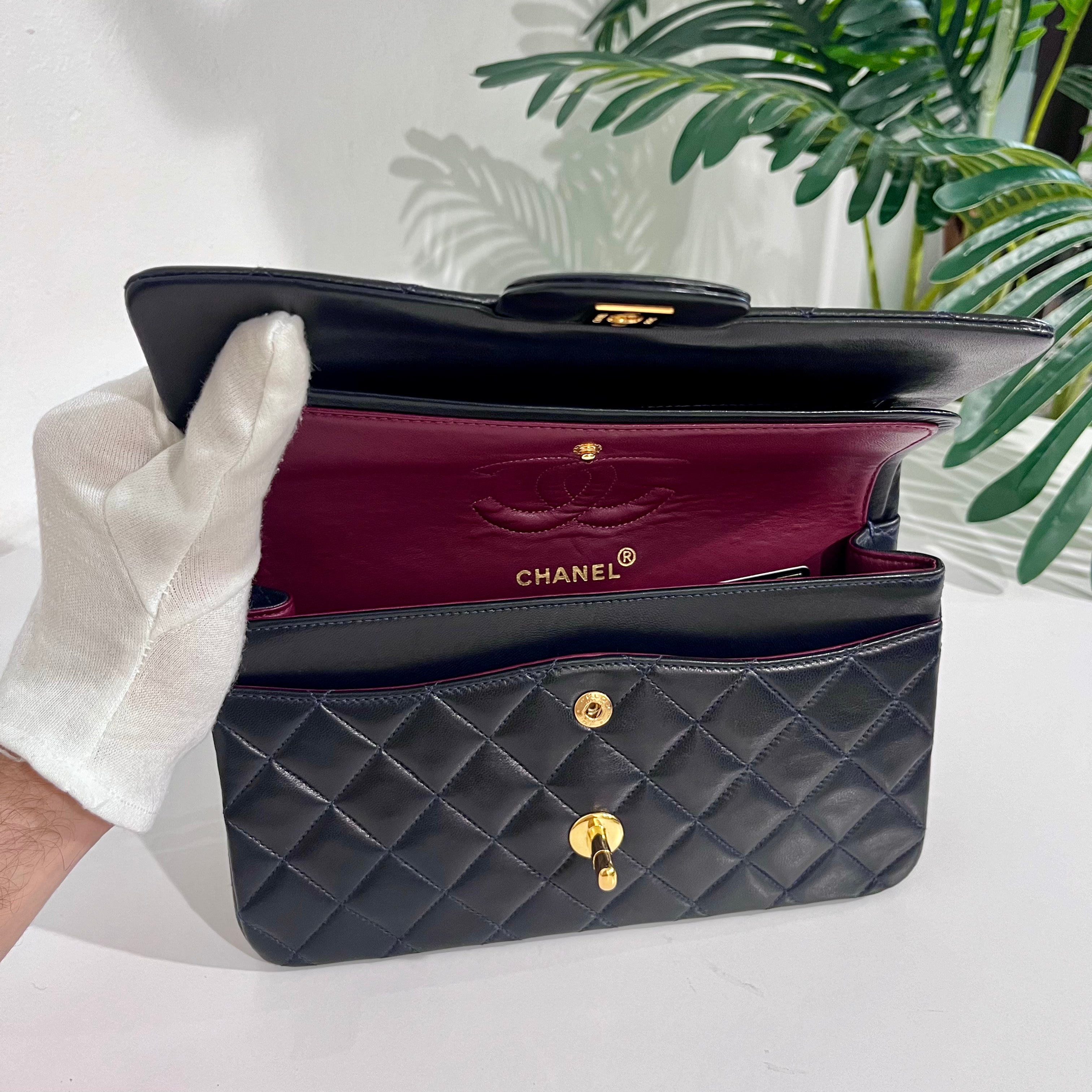 PRISTINE Vintage Navy Blue Lambskin Chanel Small Classic Double Flap Bag