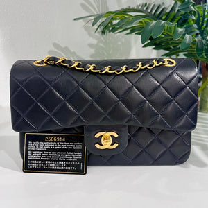 PRISTINE Vintage Navy Blue Lambskin Chanel Small Classic Double Flap Bag