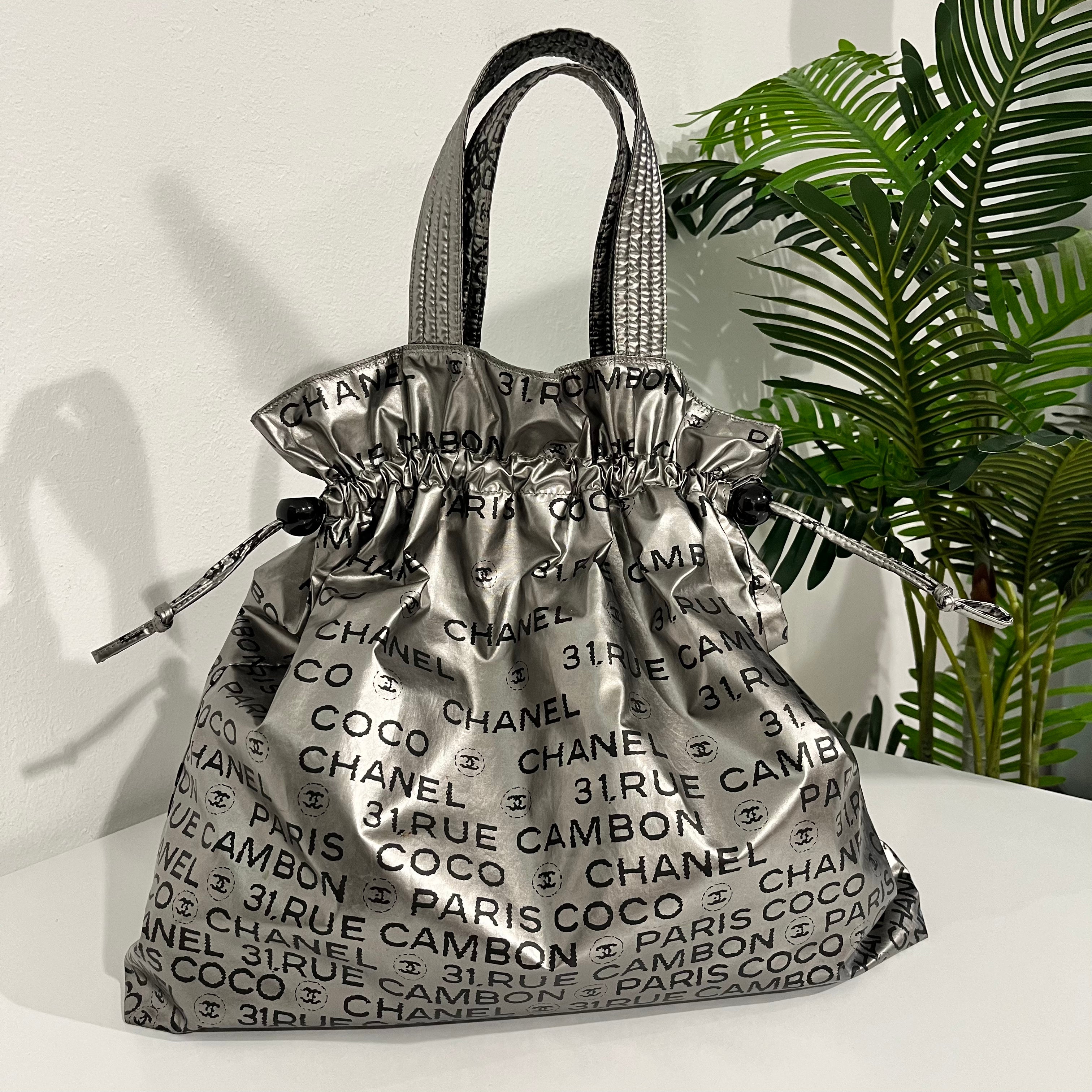 Chanel Metallic Silver Nylon 31 Rue Cambon Drawstring Tote