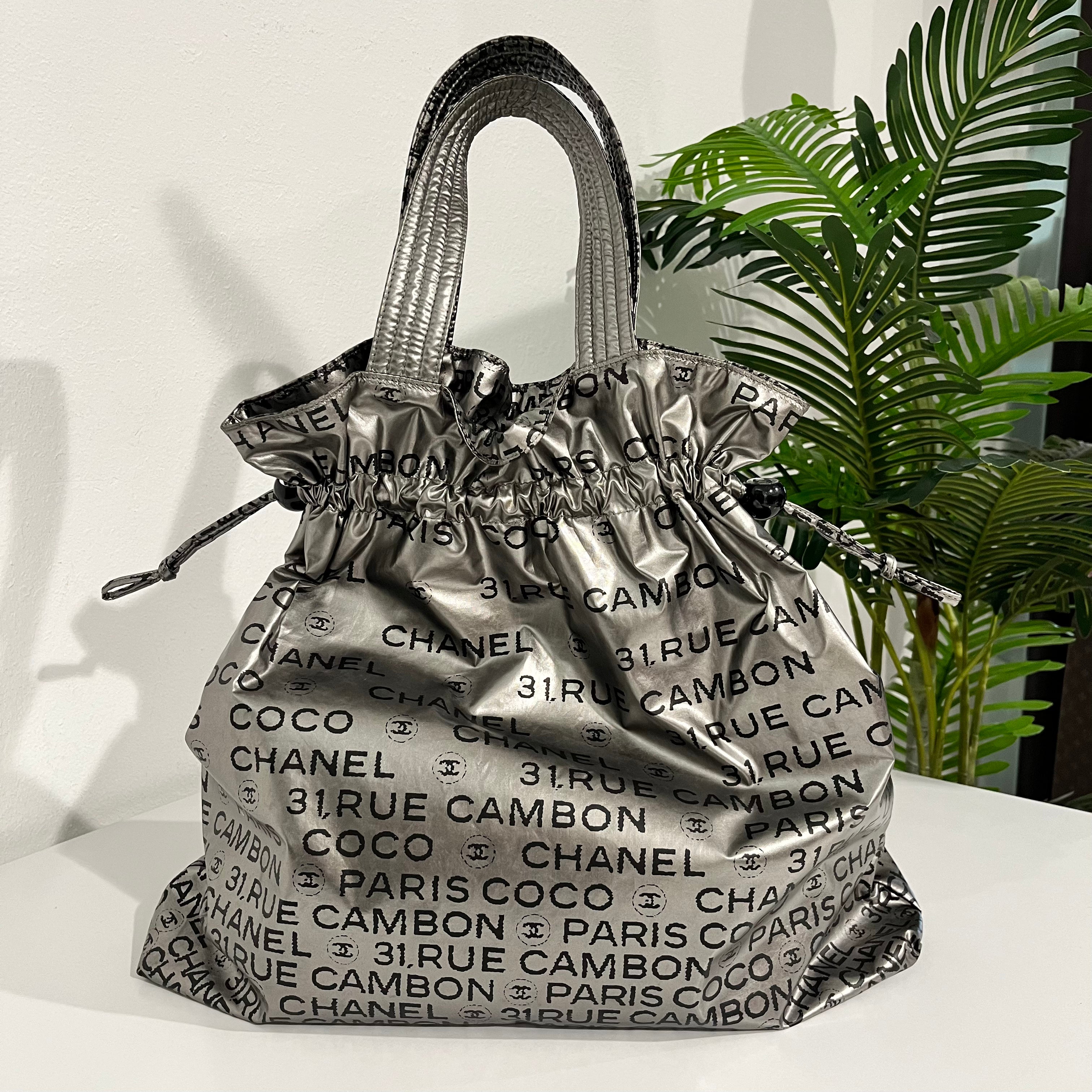 Chanel Metallic Silver Nylon 31 Rue Cambon Drawstring Tote