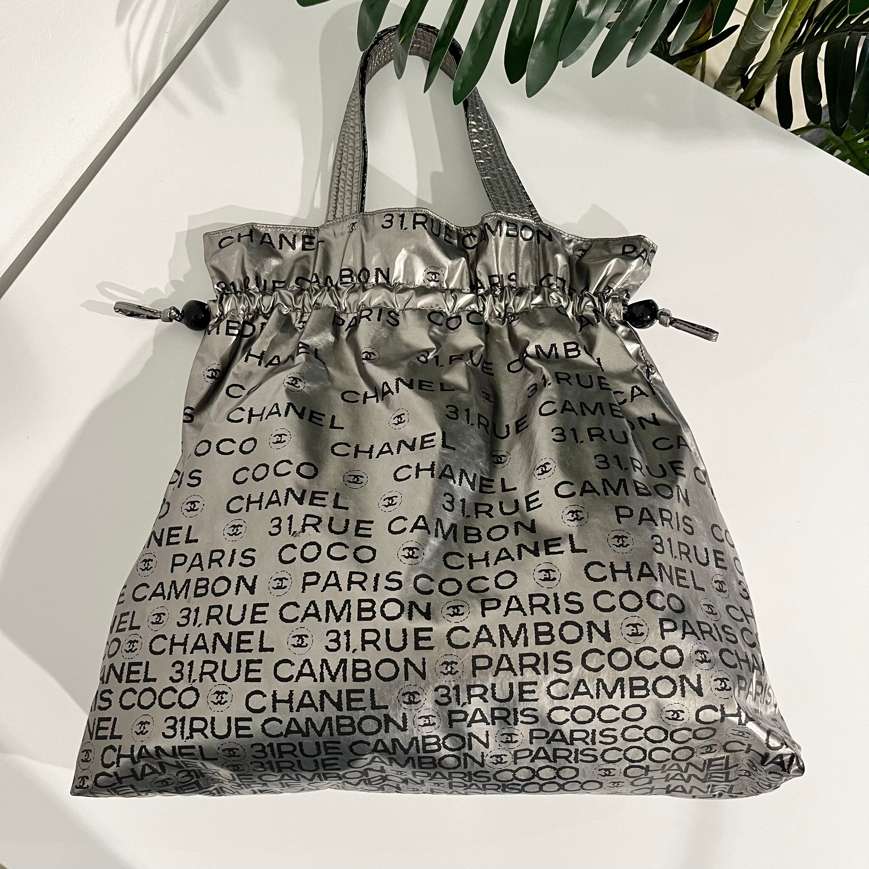 Chanel Metallic Silver Nylon 31 Rue Cambon Drawstring Tote