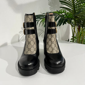 Gucci Monogram & Black Leather Ankle Combat Boots