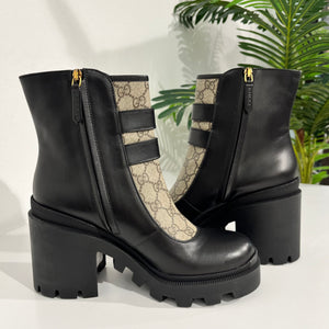 Gucci Monogram & Black Leather Ankle Combat Boots