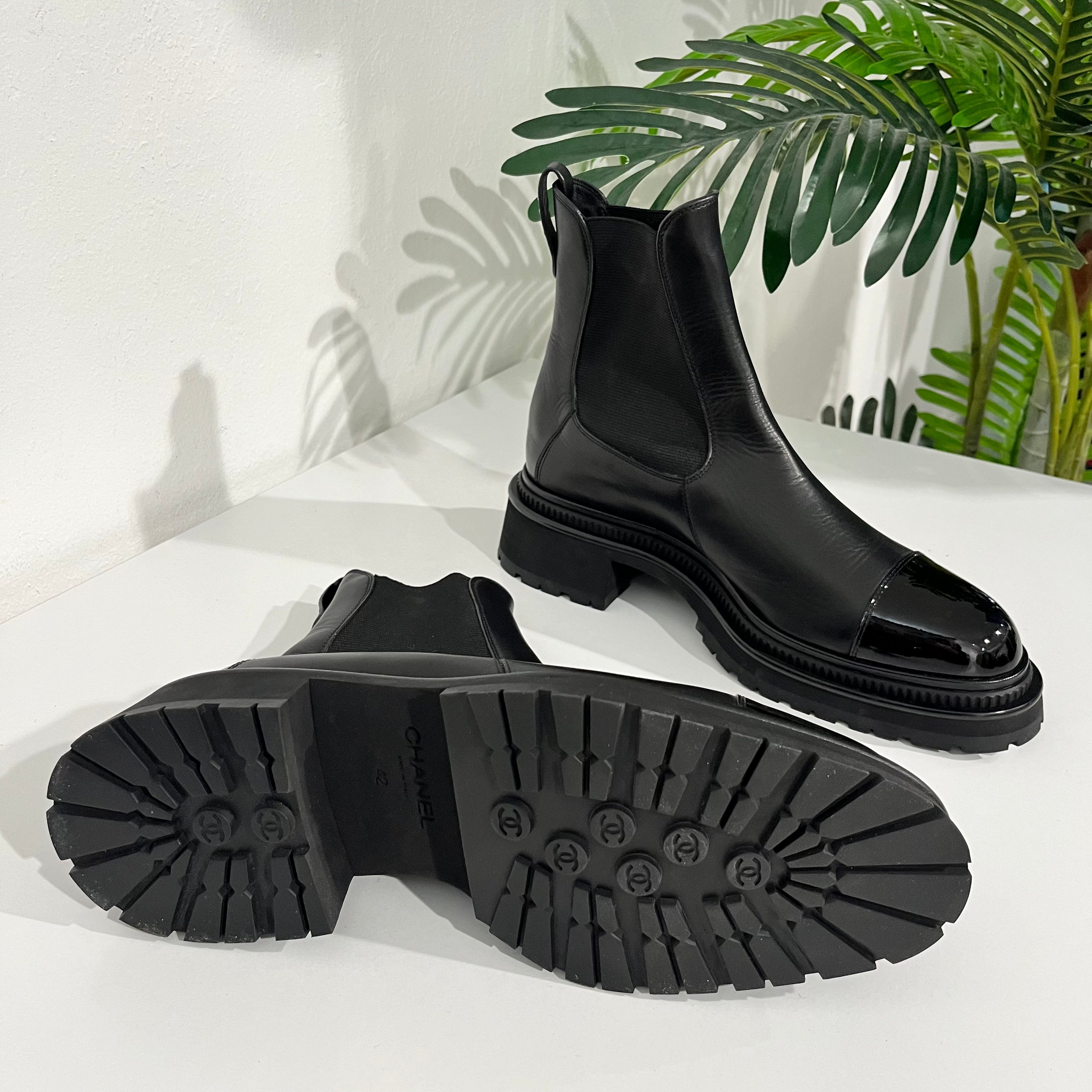 Chanel 22A Black Leather Ankle Combat Boots