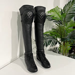 Chanel Black Leather Over The Knee Boots